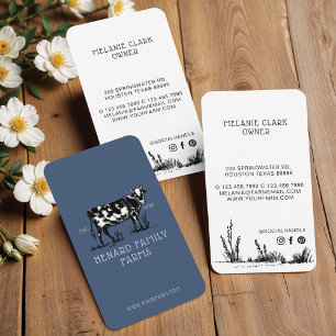 Rustic Vintage Sketch Farm Dairy Cow Dusty Blue Visitkort