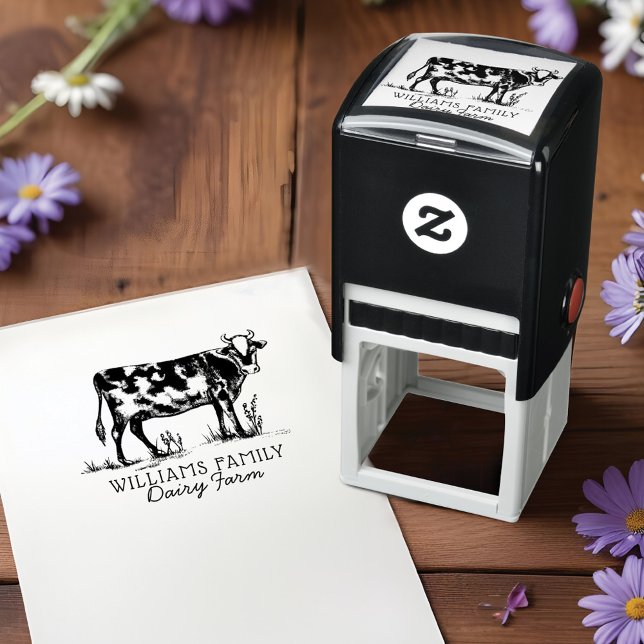 Rustic Vintage Sketch Farm Dairy Cow Självfärgande Stämpel (Rustic Vintage Sketch Farm Dairy Cow Self-inking Stamp)