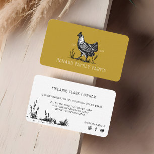 Rustic Vintage Sketch Farm Hen Mustard Guld Gult Visitkort