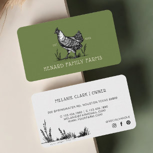 Rustic Vintage Sketch Farm Hen Oliv grönt Visitkort