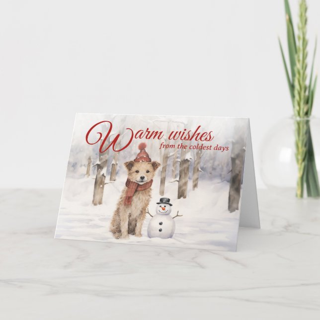 Rustic Vintage Snögubbe Hund Woodland Winter Helgkort (Framsida)
