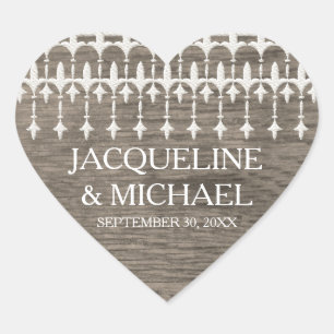 Rustic Vintage Snöre Barn Wooden Heart Typography Hjärtformat Klistermärke