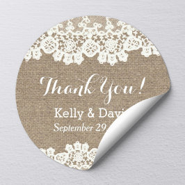 Rustic Vintage Snöre & Burlap Wedding Favor Runt Klistermärke