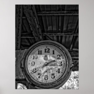 Rustic Vintage Station Clock in Black and White Poster