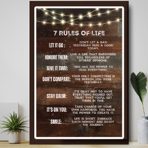 Rustic Vintage Wood 7 Regler of Life Motivational Poster
