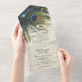 Rustic Vintage Wood Navy Turquise Peacock Bröllop