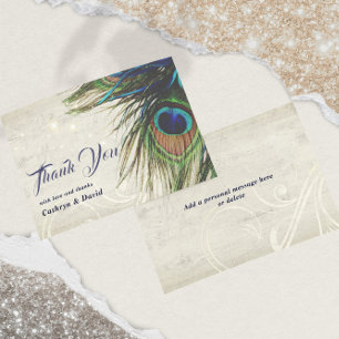 Rustic Vintage Wood Navy Turquise Peacock Bröllop OSA Kort