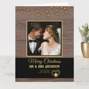 Rustic Vintage Wood plank Mr. och Mrs. Jul. Kort