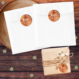 Rustic Vintage Wood Träd Slice Monogram Bröllop Runt Klistermärke