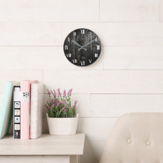 Rustic Vintage Wooden Black Farmhouse Rund Klocka