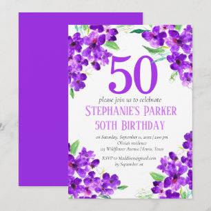 Rustic Violet 50:e födelsedag Lila Blommigt Inbjudningar