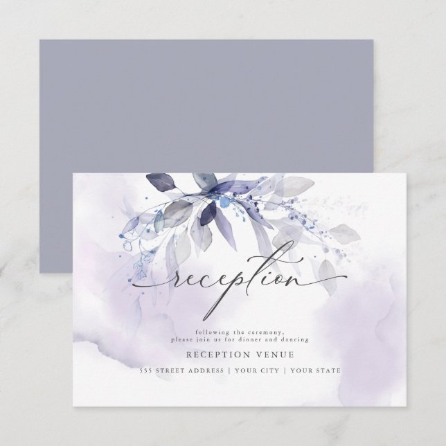 Rustic Violet Foliage Watercolor Reception Inbjudningar (Fram/baksida)