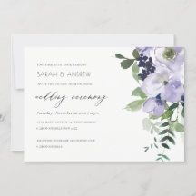 Rustic Violet Lila Blommigt Leafy Wedding bjudande