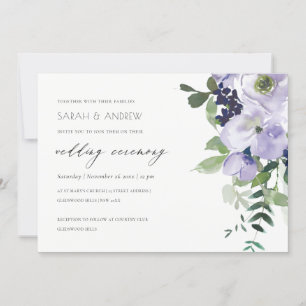 Rustic Violet Lila Blommigt Leafy Wedding bjudande Tack Kort
