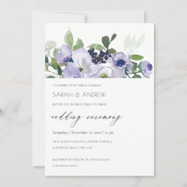 Rustic Violet Lila Blommigt Leafy Wedding bjudande Tack Kort