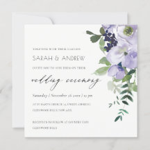 Rustic Violet Lila Blommigt Leafy Wedding bjudande