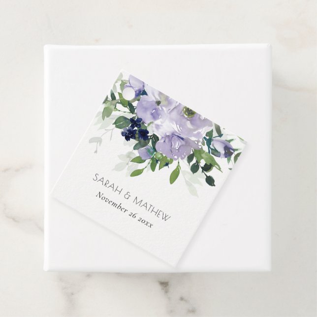 Rustic Violet Lila Navy Blommigt Leafy Bröllop Gåvor Etiketter (På plats)