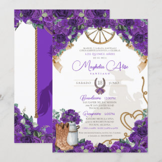 Rustic Violet Lila Western Charro Quinceañera Inbjudningar