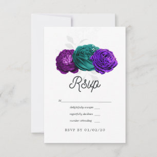 Rustic Violet och Turquise Blommigt Bröllop OSA Kort