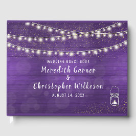 Rustic Violet Wood Mason Burk String Ljus Bröllop Gästböcker