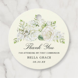 Rustic Vit ros Blommigt First Communion Tack Gåvor Etiketter