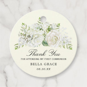 Rustic Vit ros Blommigt First Communion Tack Gåvor Etiketter