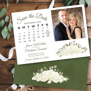 Rustic Vit ros Boho Calendar & Photo Bröllop Spara Datumet