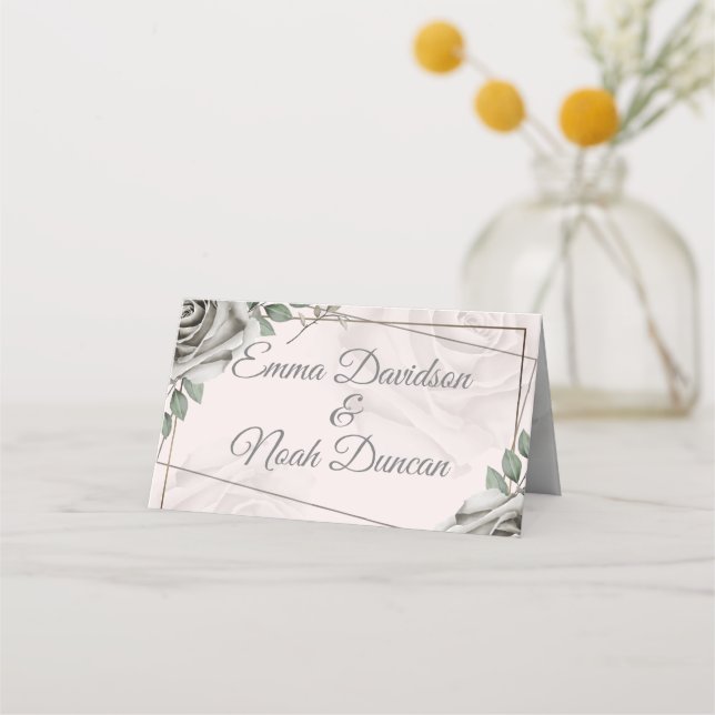 Rustic Vit ros Bröllop Bord nr Placeringskort (Framsida)