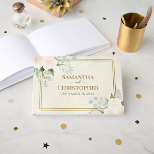 Rustic Vit ros & Eucalyptus Elegant bröllop Gästböcker