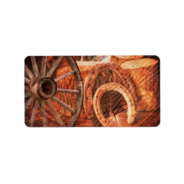 Rustic Wagon Wheel Horseshoes Westerna Stil Adressetikett (Framsidan)
