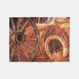 Rustic Wagon Wheel Horseshoes Westerna Stil Fleecefilt
