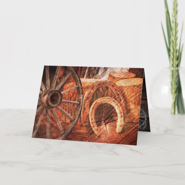Rustic Wagon Wheel Horseshoes Westerna Stil Helgkort (Framsida)