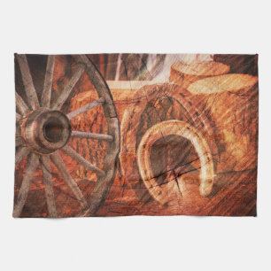 Rustic Wagon Wheel Horseshoes Westerna Stil Kökshandduk