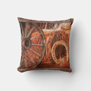 Rustic Wagon Wheel Horseshoes Westerna Stil Kudde