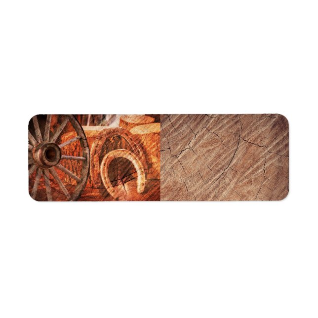 Rustic Wagon Wheel Horseshoes Westerna Stil Returadress Etikett (Framsidan)