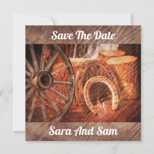 Rustic Wagon Wheel Horseshoes Westerna Stil Spara Datumet
