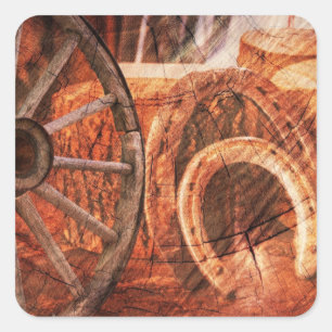Rustic Wagon Wheel Horseshoes Westerna Stil Square Fyrkantigt Klistermärke