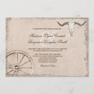 Rustic Wagon Wheel Longhorn Cowboy Bröllop Inbjudningar