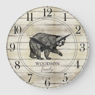 Rustic Walking Bear Wood Forest Family Namn Stor Klocka