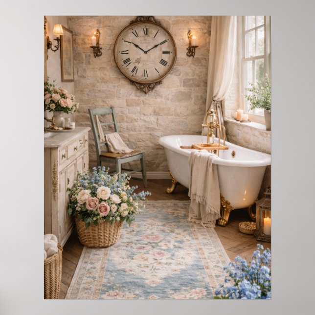 Rustic Wall Art French Farmhouse Bathroom Poster (Framsidan)