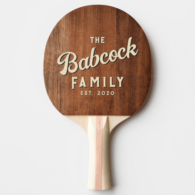 Rustic Walnut Wood Retro Family Name & Year Pingisracket (Framsidan)