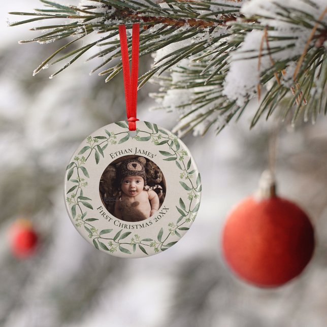 Rustic WAN Baby Första julfotopappen Helgdag Julgransprydnad Keramik (Skapare uppladdad)