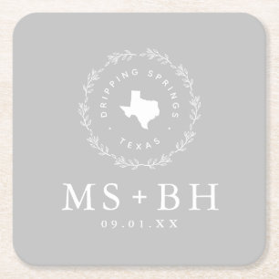 Rustic Wandefras Texas Bröllop Monogram GRÅTT Underlägg Papper Kvadrat