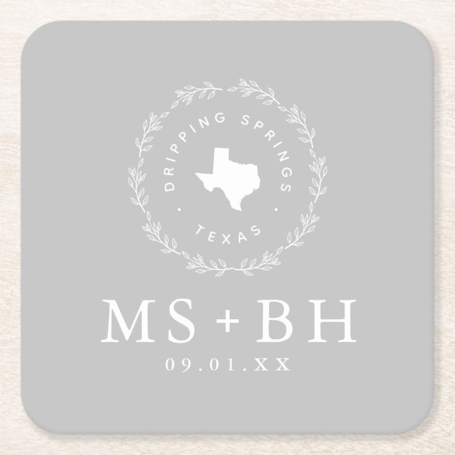 Rustic Wandefras Texas Bröllop Monogram | GRÅTT Underlägg Papper Kvadrat (Framsidan)