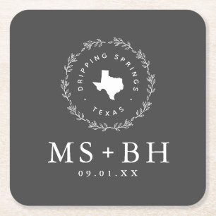 Rustic Wandefras Texas Bröllop Monogram Underlägg Papper Kvadrat