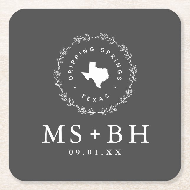 Rustic Wandefras Texas Bröllop Monogram Underlägg Papper Kvadrat (Framsidan)