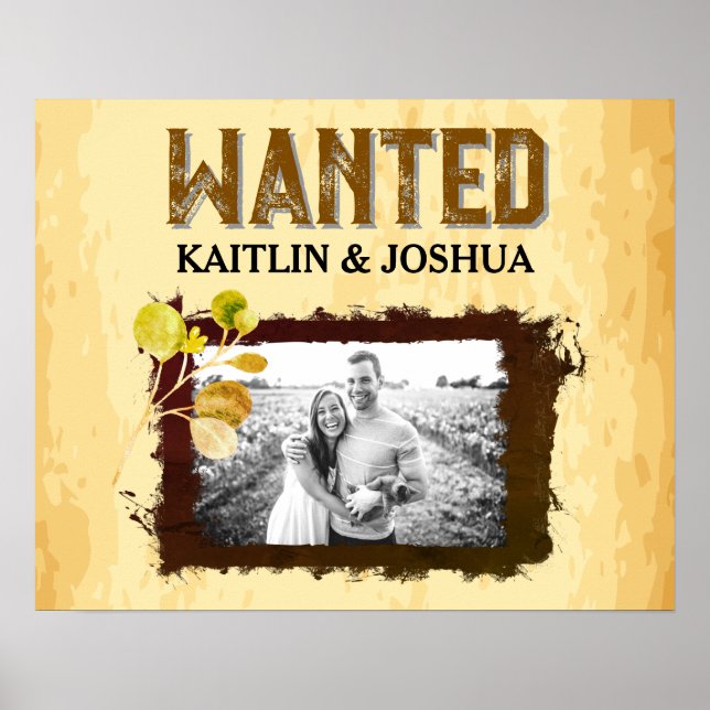 Rustic WANTED Photo 🤠 Westerna Bröllop Poster (Framsidan)