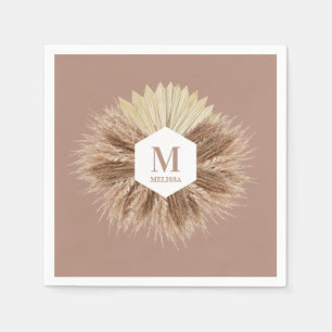Rustic Warm Neutralt Färg Monogram Pappersservett