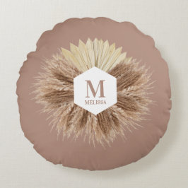 Rustic Warm Neutralt Färg Monogram Rund Kudde