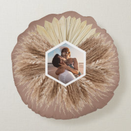 Rustic Warm Neutralt Färg Monogram Rund Kudde